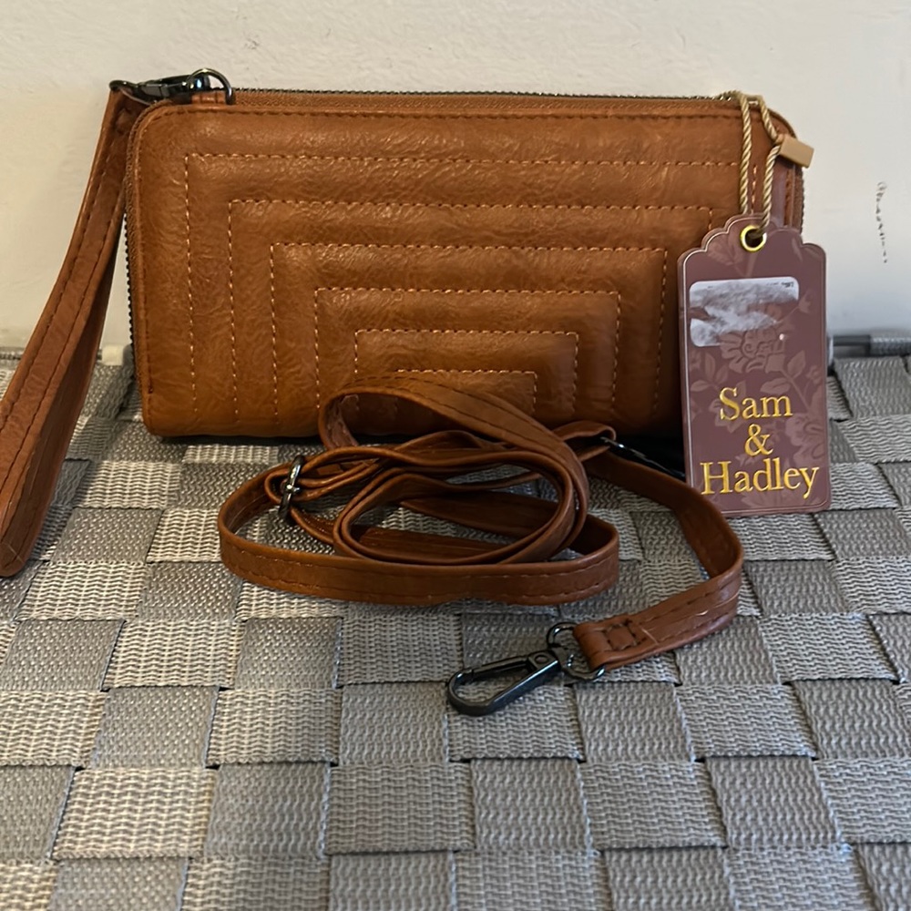 Sam & Hadley Brown Wristlet w/ Crossbody Strap